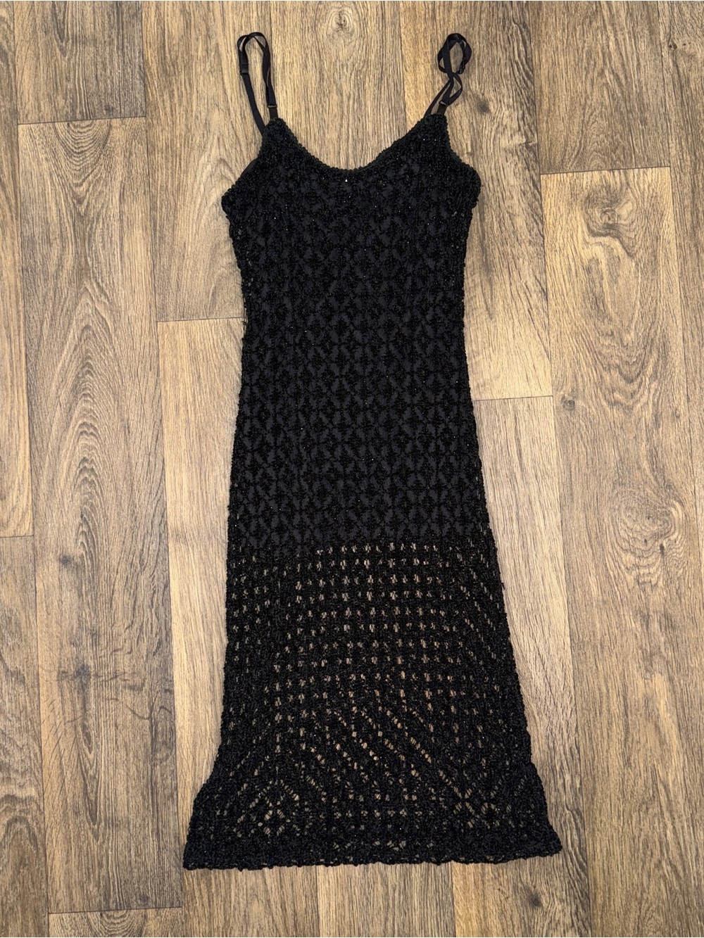Her Pony The Label Vintage Black Crochet Midi Dress